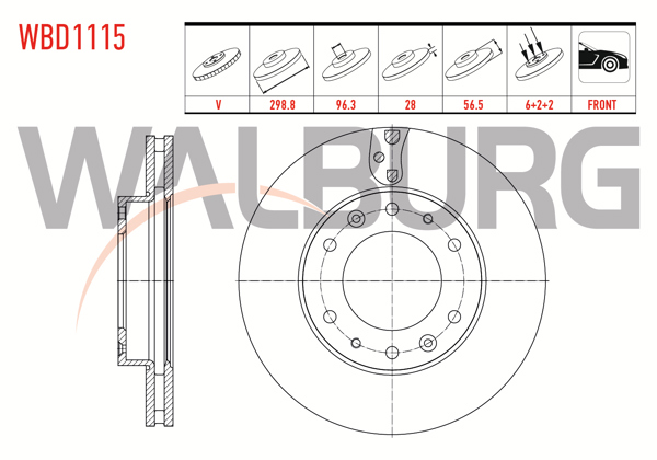 WALBURG WBD1115 | Fren Diski Ön Havalı 6 Bjn 298,8X28x96,3X56,5 Hyundai H350 2.5 CRDI 2015-| 2 Adet