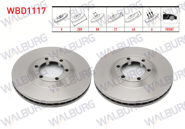 WALBURG WBD1117 | Fren Diski Ön Havalı 6 Bjn 280X27x88x40 Isuzu D-Max (8Dh) 2.5 D 4X4 2002-2012 / D-Max (8Dh) 3.0 D A-T 4X4 2002-2012 / D-Max (8Dh) 2.5 Dıtd 4X4 2002-2012 | 2 Adet