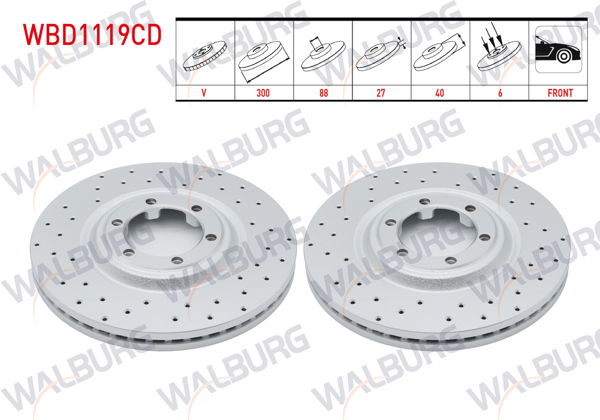 WALBURG WBD1119CD | Fren Diski Ön Havalı Kaplamalı Performans Delikli 6 Bjn 300X27x88x40 Isuzu D-Max 2.5 D 2012-| 2 Adet