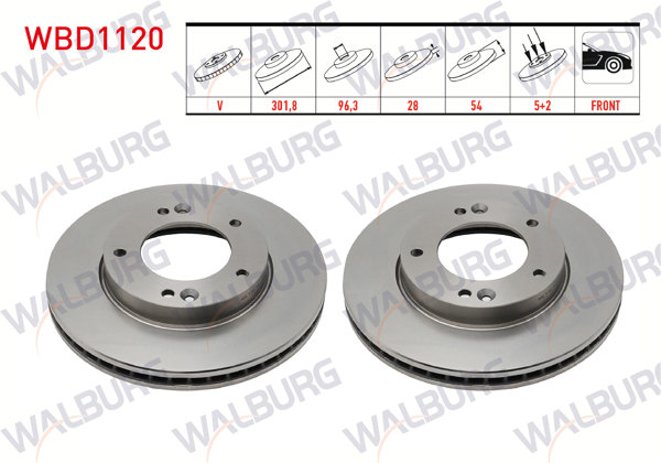 WALBURG WBD1120 | Fren Diski Ön Havalı 5 Bjn 301,8X28x96,3X54 Kia Sorento I (Jc) 2.5 CRDI 2002-2009 / Sorento I (Jc) 2.4İ 2002-2009 | 2 Adet
