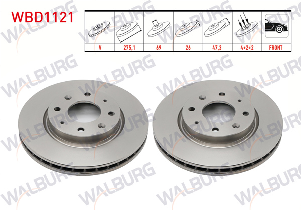 WALBURG WBD1121 | Fren Diski Ön Havalı 4 Bjn 275,1X26x69x47,3 Kia Cerato (Ld) 1.5 CRDI 2004-2012 / Cerato (Ld) 1.6İ 2004-2012 | 2 Adet