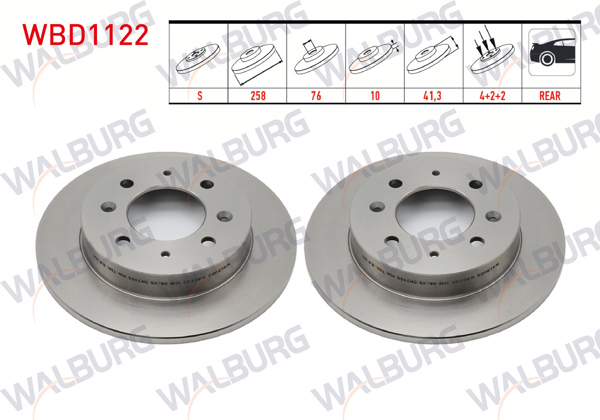 WALBURG WBD1122 | Fren Diski Arka Düz 4 Bjn 258X10x76x41,3 Kia Cerato (Ld) 1.5 CRDI 2004-2012 / Cerato (Ld) 1.6İ 2004-2012 | 2 Adet