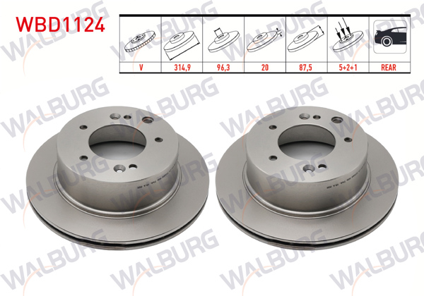 WALBURG WBD1124 | Fren Diski Arka Havalı 5 Bjn315x20x96,2X87,5 Kia Sorento I (Jc) 2.5 CRDI 2002-2009 | 2 Adet