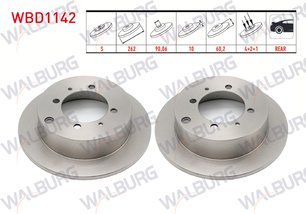 WALBURG WBD1142 | Fren Diski Arka Düz 4 Bjn 262X10x90,06X60,2 Mitsubishi Lancer VII (Csa) 1.3 2003-2007 / Lancer VII (Csa) 1.6 4 2003-2007 | 2 Adet