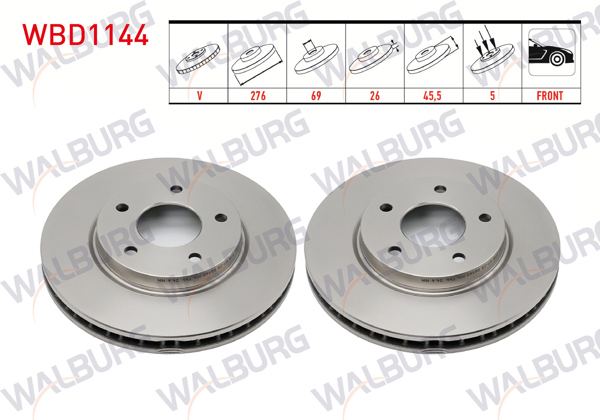 WALBURG WBD1144 | Fren Diski Ön Havalı 5 Bjn 276X26x69x45,5 Mitsubishi Lancer (Cy,Za) 2.0 2007-/ Lancer (Cy,Za) 1.8 2007-| 2 Adet
