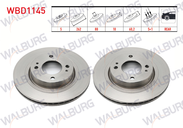 WALBURG WBD1145 | Fren Diski Arka Düz 5 Bjn 262X10x80x60,2 Mitsubishi Lancer (Cy,Za) 2.0 2007-/ Lancer (Cy,Za) 1.8 5 2007-| 2 Adet