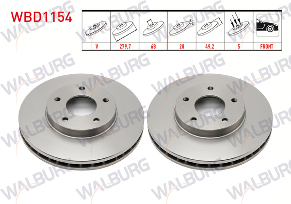 WALBURG WBD1154 | Fren Diski Ön Havalı 5 Bjn 279,7X28x68x49,2 Nissan Primera (P12) 1.6İ-2.0İ 2002-/ X-Traıl (T30) 2.0İ 2001-2007 / X-Traıl (T30) 2.2 Dı 2001-2007 | 2 Adet