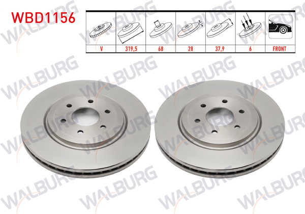 WALBURG WBD1156 | Fren Diski Ön Havalı 6 Bjn 319,5X28x68x37,9 Nissan Pathfinder (R51) 2.5 DCI 4X4 2005-/ Navara (D40) 2.5 DCI 6 Bjn 4X4 2005-2015 | 2 Adet
