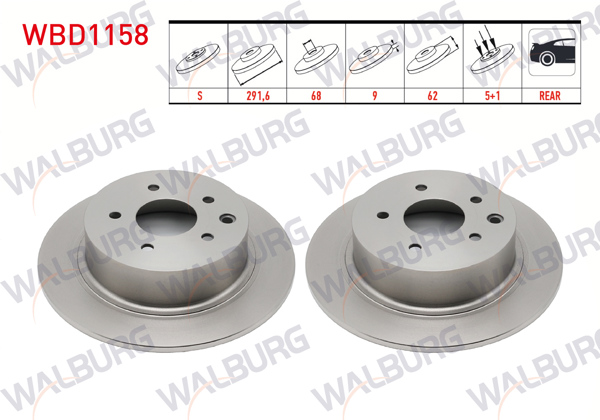 WALBURG WBD1158 | Fren Diski Arka Düz 5 Bjn 291,5X9x68x62 Nissan Qashqai (J10) 1.5 DCI 2007-2014 / Qashqai 1.6İ 2007-2014 / Qashqai 2.0 DCI 2007-2014 / Juke 1.5 DCI 2010-/ Juke 1.6 Dıg-T 2010-| 2 Adet