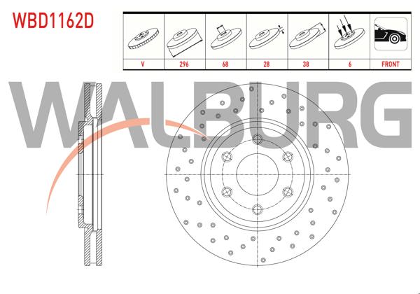 WALBURG WBD1162D | Fren Diski Ön Havalı Performans Delikli 6 Bjn 296X28x68x38 Nissan Navara (D40) 2.5 DCI 2005-2015 / Pathfinder (R51) 2.5 DCI 2005-| 2 Adet