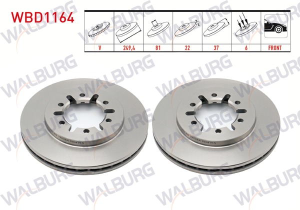 WALBURG WBD1164 | Fren Diski Ön Havalı 6 Bjn 249,4X22x81x37 Nissan Pick Up (D21) 2.5 D 1985-1998 / Pick Up (D22) 2.5 D 1998-| 2 Adet