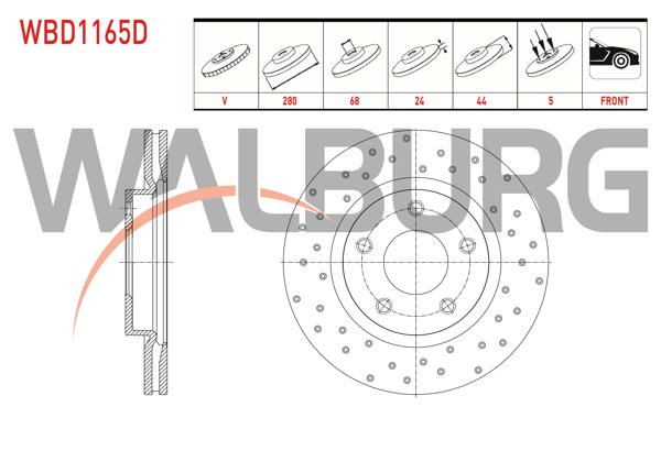 WALBURG WBD1165D | Fren Diski Ön Havalı Performans Delikli 5 Bjn 280X24x68x44 Nissan Juke 1.5 DCI 2010-/ Juke 1.6 Dıg-T 2010-| 2 Adet