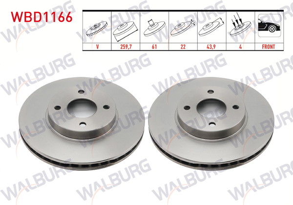 WALBURG WBD1166 | Fren Diski Ön Havalı 4 Bjn 259,7X22x61x43,9 Nissan Micra IV (K13) 1.2 2010-/ Micra IV (K13) 1.2 Dıg 2010-| 2 Adet