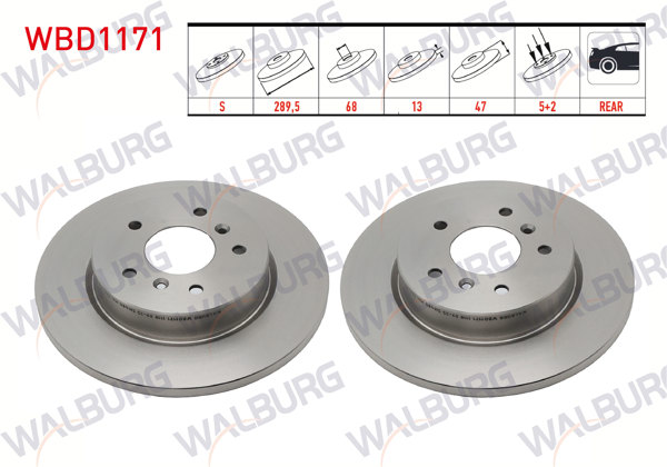 WALBURG WBD1171 | Fren Diski Arka Düz 5 Bjn 289,5X13x68x47 Nissan Qashqai 1.6 DCI-1.5 DCI-1.2 Dıg-T 2014-/ X-Traıl 1.6 DCI 2013-/ Renault Kadjar 1.5 DCI-1.6 DCI-1.2 TCE 2015-/ Megane IV 1.6 DCI 2016-| 2 Adet