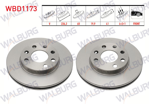 WALBURG WBD1173 | Fren Diski Ön Havalı 4 Bjn 236,3X19,9X60x41 Opel Vectra A 1.6 1988-1995 / Astra F 1.4İ-1.6İ 1991-1998 / Corsa B 1.2İ-1.4İ 16V 1993-2000 / Combo B 1.4-1.7 1994-2001 / Astra F Classic 1.4İ 1998-2002 | 2 Adet