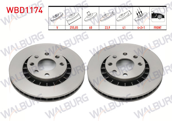 WALBURG WBD1174 | Fren Diski Ön Havalı 4 Bjn 255,85X23,9X60x41 Opel Vectra A 2.0 1988-1995 / Vectra B 1.6İ-2.0İ 1995-2003 / Astra F 1.4İ-1.6İ 1991-1998 / Astra F Classic 1.4İ-1.6İ 1998-2002 / Corsa C 1.4 2000-2006 | 2 Adet