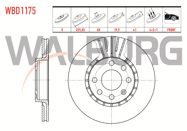 WALBURG WBD1175 | Fren Diski Ön Havalı 4 Bjn 255,85X19,9X60x41 Opel Corsa B 1.6İ 16V 1993-2000 / Astra F 1.8 1991-1998 / Tigra A 1.4 1994-2000 / Tigra A 1.6 16V 1994-2000 / | 2 Adet