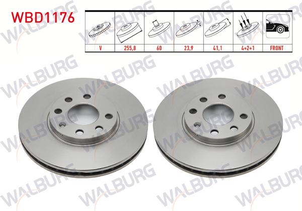 WALBURG WBD1176 | Fren Diski Ön Havalı 4 Bjn 255,8X23,9X60x41,1 Opel Astra G 1.4 16V-1.6 16V 1998-2005 / Astra G 1.6 16V 1998-2005 / Astra G 1.2 16V 1998-2005 / Astra G 1.7 Dtı 1998-2005 / Astra G 2.0 Dtı 1998-2005 | 2 Adet