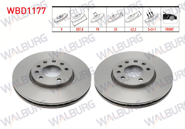 WALBURG WBD1177 | Fren Diski Ön Havalı 5 Bjn 287,8X25x70x42,3 Opel Vectra B 2.0İ 1995-2003 / Vectra B 2.0 Dtı 1995-2003 / Vectra B 1.6İ 1995-2003 / Vectra B 2.5 V6 1995-2003 / Calıbra A 2.0İ-2.5İ 1990-1997 | 2 Adet