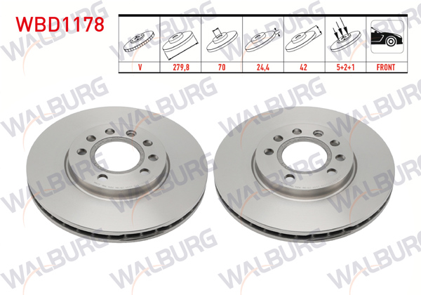 WALBURG WBD1178 | Fren Diski Ön Havalı 5 Bjn 279,8X25x70x42 Opel Astra H 1.4İ-1.6İ-1.3 CDTI-2004-2010 / Astra G 1.6 16V-2.0İ 1998-2005 / Zafira A 1.6 16V-2.0 Dtı 1999-2005 / Meriva A 1.6 2003-2010 | 2 Adet