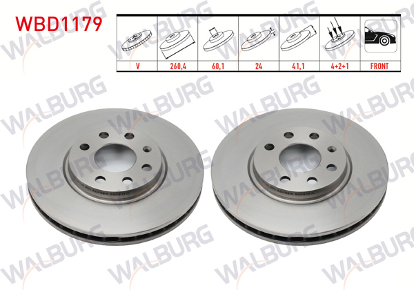 WALBURG WBD1179 | Fren Diski Ön Havalı 4 Bjn 260,4X24x60,1X41,1 Opel Corsa C 1.3 CDTI-1.7 CDTI-1.4-1.6 2000-2006 / Combo C 1.3 CDTI-1.7 CDTI 2001-2006 / Tigra B 1.3 CDTI 2000-2006 | 2 Adet