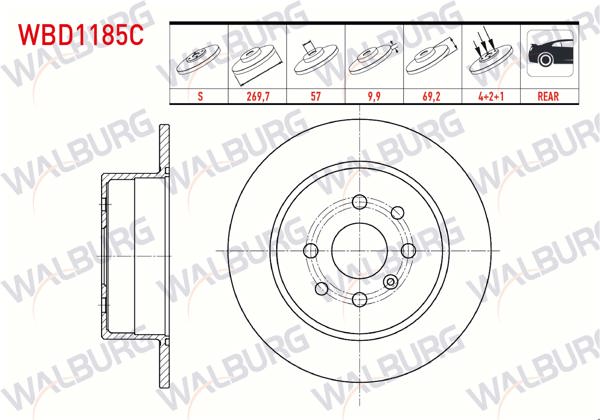 WALBURG WBD1185C | Fren Diski Arka Düz Kaplamalı 4 Bjn 269,7X9,9X57x69,2 Opel Vectra B 1.6İ 1995-2003 / Vectra B 1.8İ 1995-2003 / Vectra B 2.0 Dtı 1995-2003 / Vectra B 1.7 TD 1995-2003 / Vectra B 2.0 Dı 1995-2003 | 2 Adet