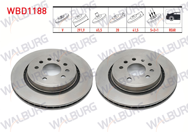WALBURG WBD1188 | Fren Diski Arka Havalı 5 Bjn 291,9X20x65,5X41,5Opel Vectra C 1.8 16V 2002-2008 / Vectra C 1.9 CDTI 2002-2002 / Vectra C 1.6 16V 2002-2002 / Sıgnum 1.8İ 2003-| 2 Adet