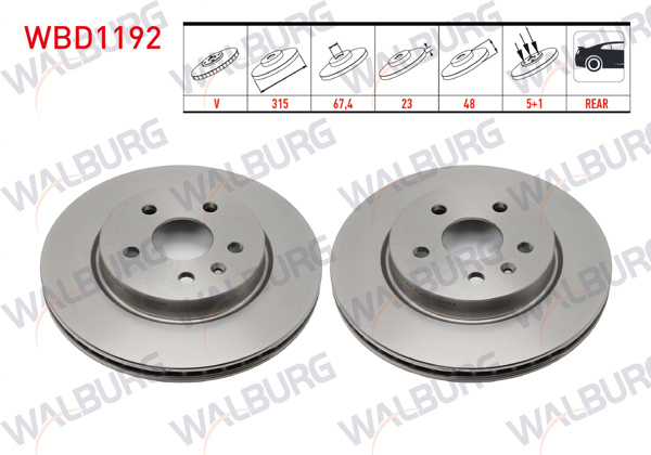 WALBURG WBD1192 | Fren Diski Arka Havalı 5 Bjn 315X23x67,4X48 Opel Insignia 1.6 T 17 Jant 2008-/ Insignia 2.0 T 17 Jant 2008-/ Insignia 2.0 CDTI 17 Jant 2008-| 2 Adet