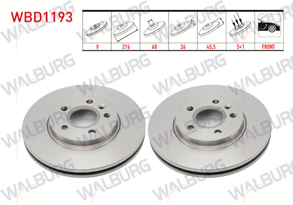 WALBURG WBD1193 | Fren Diski Ön Havalı 5 Bjn 276X26x60x45,5 Opel Astra J 1.3 CDTI-1.4İ-1.6İ 2009-2016 / Chevrolet Cruze 1.6-2.0 CDI 15 Jant 2009-2014 / Aveo (T300) 1.3 D 16 Jant 2011-2014 | 2 Adet