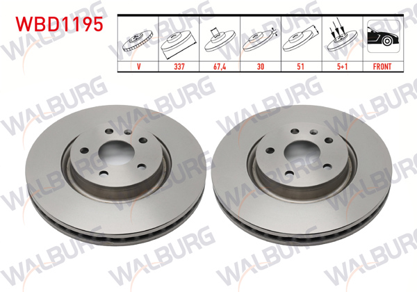 WALBURG WBD1195 | Fren Diski Ön Havalı 5 Bjn 337X30x67,4X51 Opel Insignia 1.6-1.6 T-2.0 CDTI-2.0 T 18 Jant 2008-| 2 Adet
