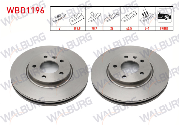 WALBURG WBD1196 | Fren Diski Ön Havalı 5 Bjn 299,9X26x70,7X45,5 Opel Astra J 1.3 CDTI-1.4İ-1.6İ 2009-2016 / Chevrolet Cruze 1.6-2.0 CDI 15 Jant 2009-2014 / Aveo (T300) 1.3 D 16 Jant 2011-2014 | 2 Adet