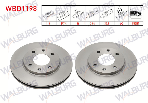 WALBURG WBD1198 | Fren Diski Ön Havalı 4 Bjn 247X20,4X66x34,3 206 1.4 HDI-1.4İ 16V-1.6İ 16V 1998-2006 / Xsara 1.6-1.8 1997-2005 / 306 1.6İ-1.8İ 1993-2002 / Saxo 1.5 D-1.6 1996-2004 / 106 II 1.6İ 1996-2002 | 2 Adet