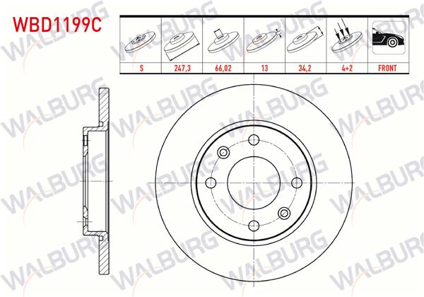 WALBURG WBD1199C | Fren Diski Ön Düz Kaplamalı 4 Bjn 247,3X13x66,02X34,2 206 (2A / C) 1.4 HDI-1.4İ 16V 1998-2006 / Xsara 1.4 1997-2005 / Xsara 1.6 1997-2005 / Xsara 1.8 1997-2005 / 306 1.4İ 1993-2002 / 306 1.6İ 1993-2002 | 2 Adet