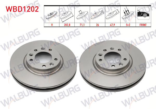 WALBURG WBD1202 | Fren Diski Ön Havalı 5 Bjn 282,8X26x71,1X47,9 Peugeot 407 1.6 HDI 2004-2011 / 407 2.0 HDI 2004-2011 / 508 Sw 1.6 HDI 2010-/ 508 Sw 1.6 E-HDI 2010-/ 508 Sw 2.0 HDI 2010-/ 508 1.6 HDI 2010-/ 508 2.0 HDI 2010-| 2 Adet