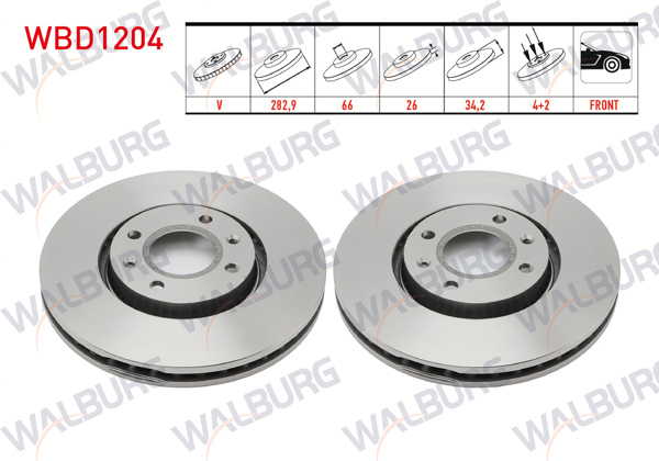 WALBURG WBD1204 | Fren Diski Ön Havalı 4 Bjn 282,9X26x66x34,2 Peugeot Partner-Tepee 1.6 HDI 08-/ Berlingo 1.6 HDI 08-/ 207 1.6 HDI-1.6İ 16V-1.4 HDI 06-12 / C4 1.6-1.6 HDI 04-09 / C4 Picasso 1.6 HDI 06-13 / Opel Corsa F 19-| 2 Adet