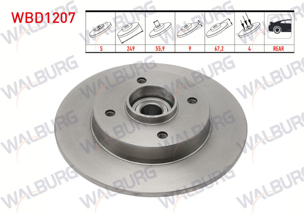 WALBURG WBD1207 | Fren Diski Arka Düz 4 Bjn 249X9x59,92X67 307 1.6 HDI Porya Rulmanlı Manyetık ABS Okuyucu 2000-2007 / 207 1.4 HDI-1.6 HDI-1.6 2006-2012 / C4 1.6 HDI 2004-2009 / Cactus 1.6 Ehdı 2014-/ Ds3 1.6 E-HDI 2009-2013 | 2 Adet