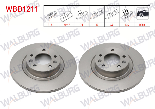 WALBURG WBD1211 | Fren Diski Arka Düz 5 Bjn 289,7X12x71x44 508 1.6 2010-/ 508 1.6 E-HDI 2010-/ 508 1.6 HDI 2010-/ 508 2.0 HDI 2010-/ 508 2.2 HDI 2010-| 2 Adet