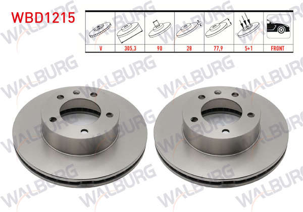 WALBURG WBD1215 | Fren Diski Ön Havalı 5 Bjn 305,3X28x90x77,9 Renault Master II 1.9 DCI-1.9 Dtı-2.5 DCI 16 Jant 1998-2010 / Opel Movano A 2.5 D 16 Jant 2001-2010 | 2 Adet
