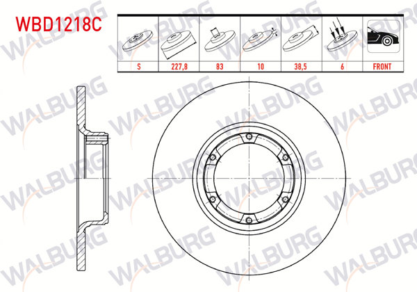 WALBURG WBD1218C | Fren Diski Ön Düz Kaplamalı 4 Bjn 227,8X10x83x38,5 Renault R12 1.3 1971-2000 / R12 1.4 4 1971-2000 | 2 Adet