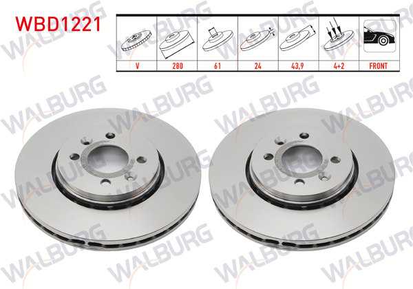 WALBURG WBD1221 | Fren Diski Ön Havalı 4 Bjn 280X24x61x43,9 Renault Megane II 02-08 / Laguna 93-01 / G.Scenic 04-09 / Captur 13-/ Dacia Dokker 12-/ Lodgy 12-| 2 Adet