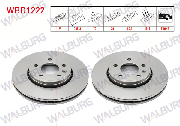 WALBURG WBD1222 | Fren Diski Ön Havalı 5 Bjn 305,3X28x72x49,8 Renault Traffic II 1.9 DCI-2.0 DCI 2001-2014 / Opel Vivaro (J7) 1.9 Dtı 2002-2014 / Vivaro (X83) 2.0 CDTI 2015-| 2 Adet