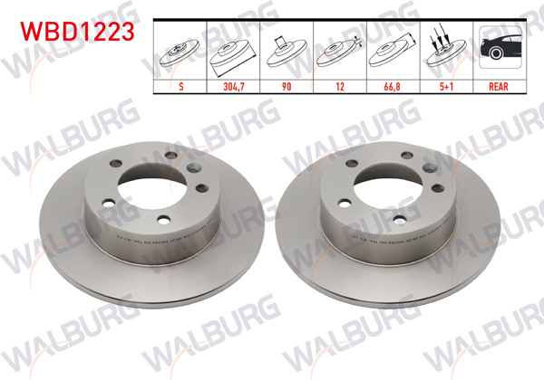 WALBURG WBD1223 | Fren Diski Arka Düz 5 Bjn 304,7X12x90x66,8 Renault Master II (Fd) 1.9 DCI-2.5 DCI 1998-2010 / Master III (Fv) 2.5 DCI 2010-/ Opel Movano A 1.9 Dtı-2.5 Dtı 2001-2010 | 2 Adet
