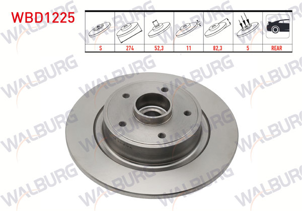 WALBURG WBD1225 | Fren Diski Arka Düz 5 Bjn 274X11x61,92X82 Renault Laguna II 1.6İ 16V-1.9 DCI-2.0İ 16V Porya Rulmanlı Manyetık ABS Okuyuculu 2001-2007 | 2 Adet