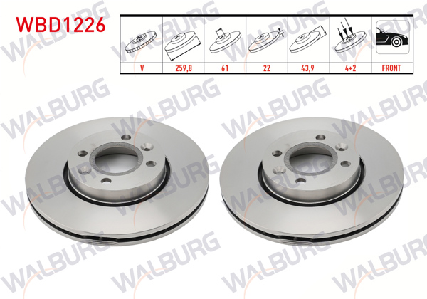 WALBURG WBD1226 | Fren Diski Ön Havalı 4 Bjn 259,8X22x61x43,9 Clio III 1.5 DCI-1.4İ 2005-2012 / Modus 1.4İ 16V-1.5 DCI 2004-/ Micra 1.2İ 16V-1.5 DCI-1.4İ 16V 2003-2010 / Note 1.5 DCI-1.6İ 16V-1.4İ 16V 2006-2013 | 2 Adet