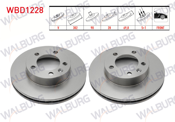 WALBURG WBD1228 | Fren Diski Ön Havalı 5 Bjn 302X28x90x69,8 Renault Master III (Fv) 2.3 DCI 2010-/ Master III (Fv) 2.5 DCI 2010-| 2 Adet