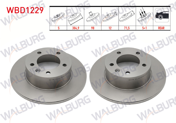 WALBURG WBD1229 | Fren Diski Arka Düz 5 Bjn (Bjn Delik Cap 15,5mm) 304,9X12x90x71,5 Renault Master III (Fv) 2.3 DCI 2010-| 2 Adet