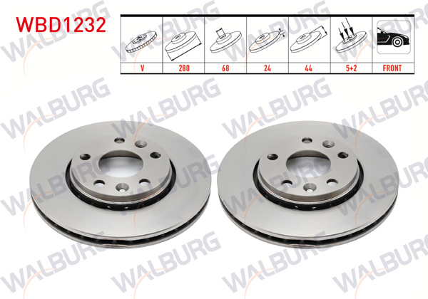 WALBURG WBD1232 | Fren Diski Ön Havalı 5 Bjn 280X24x68x44 Captur II 20-/ Fluence 10-/ Laguna III 07-15 / Megane III 08-15 / Megane IV 16-/ Scenic III 09-/ Zoe 12-/ Dacia Duster 10-/ Nissan Juke (F16) 2019-| 2 Adet
