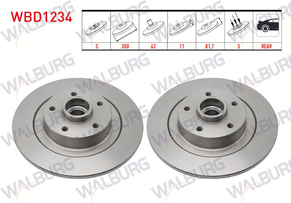 WALBURG WBD1234 | Fren Diski Arka Düz 5 Bjn 299,8X11x61,92X81,7 Renault Laguna III 1.5 DCI-2.0 DCI-1.6İ 16V Porya Rulmanlı Manyetık ABS Halkalı 2007-/ Latitude 1.5 DCI-2.0 DCI 2011-/ Talisman 1.6 DCI 2015-| 2 Adet