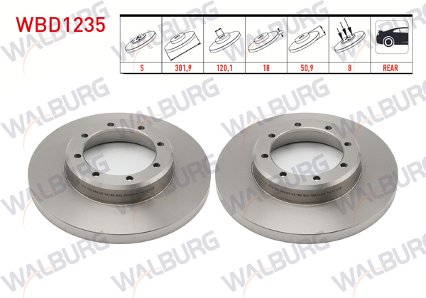 WALBURG WBD1235 | Fren Diski Arka Düz 8 Bjn 302X18x120,1X50,9 Renault Master III (Fv) 2.3 DCI Çift Teker 2010-| 2 Adet