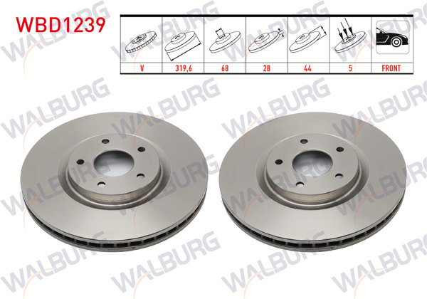 WALBURG WBD1239 | Fren Diski Ön Havalı 5 Bjn 319,6X28x68x44 Renault Koleos (Hy) 2.0 DCI 2009-2014 / Nissan Qashqai (J10) 2.0 DCI 19 Jant 2007-2014 | 2 Adet